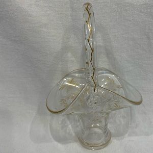 Vintage glass basket with golden flowers